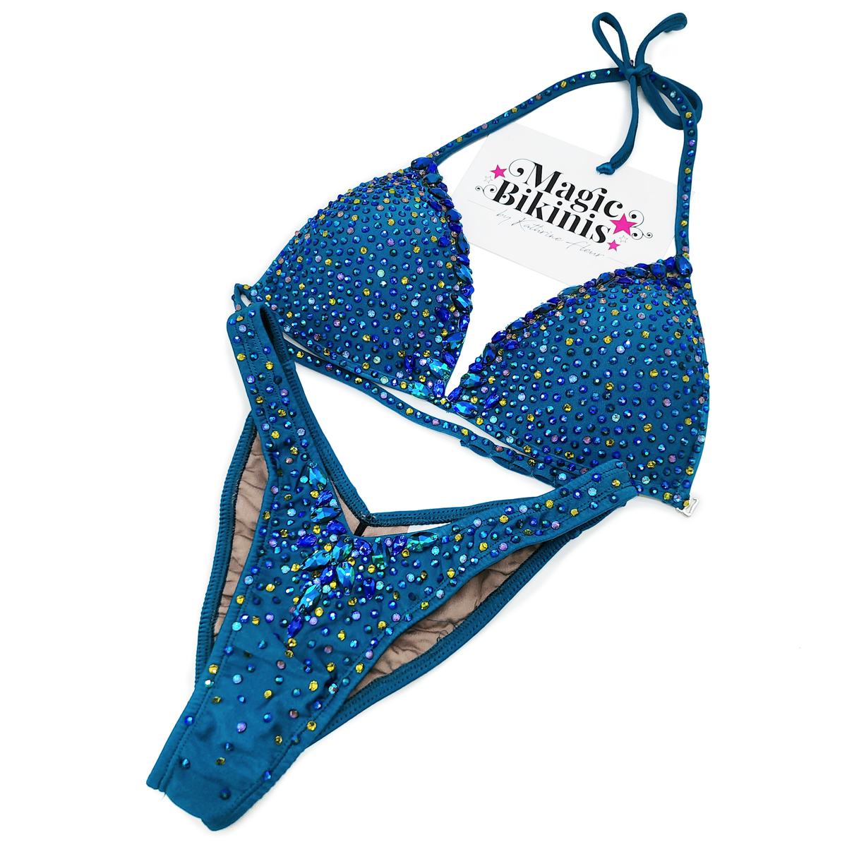 Bikini No 160 Blue Green Lycra With Mixed Crystals Magic Bikinis