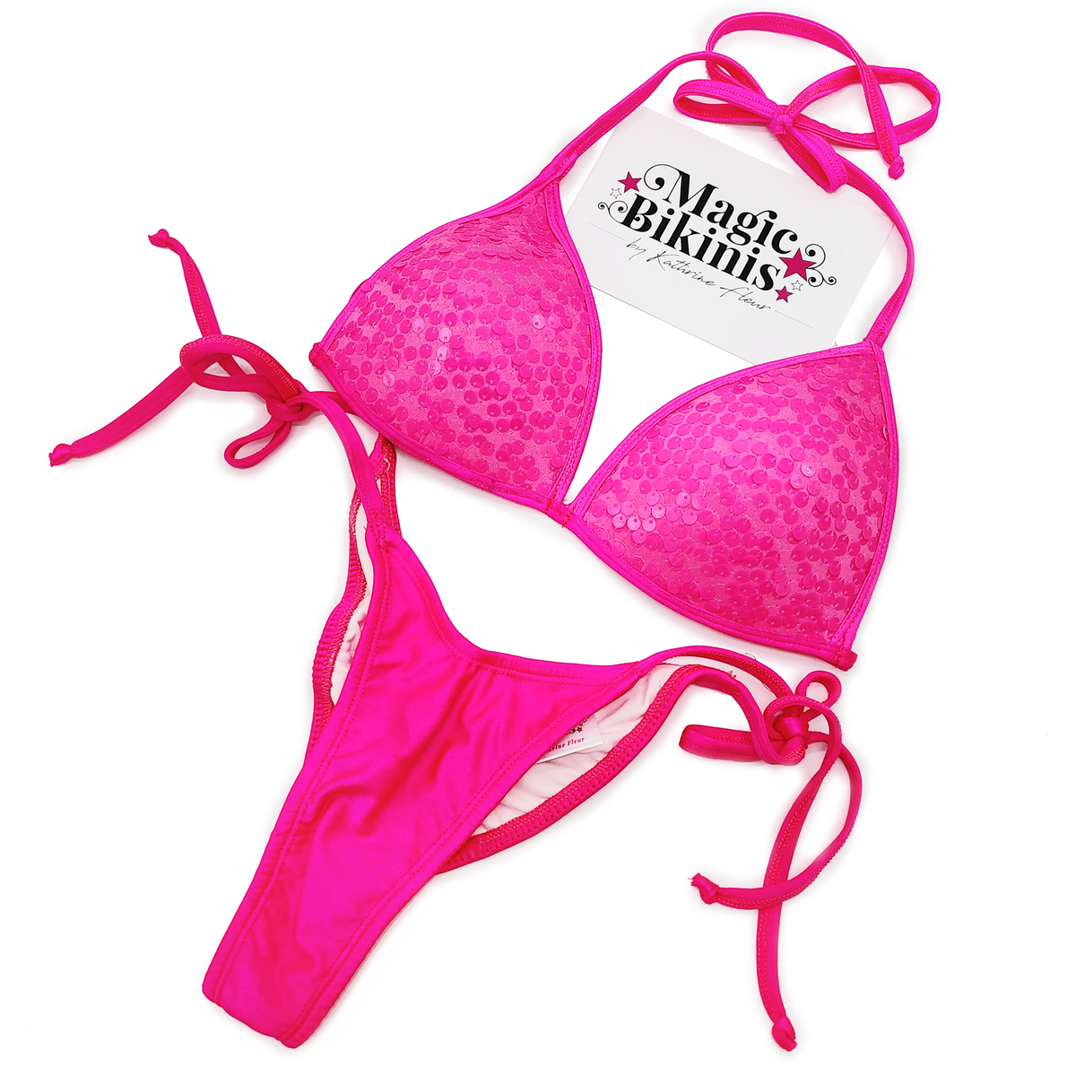 Bikini No 134 Hot Pink Lycra With Chunky Sequin Magic Bikinis The