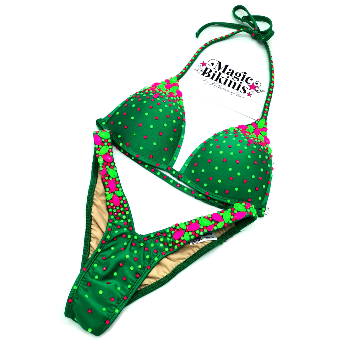 Bikini No 37 Apple Green Lycra With Neon Crystals Magic Bikinis The