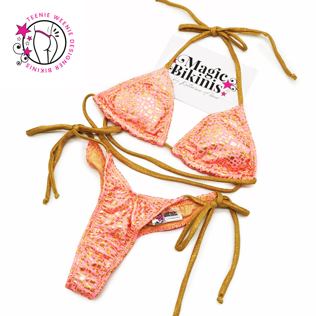 Teenie Weenie Bikini No.52 Neon Pink With Gold Squares Magic