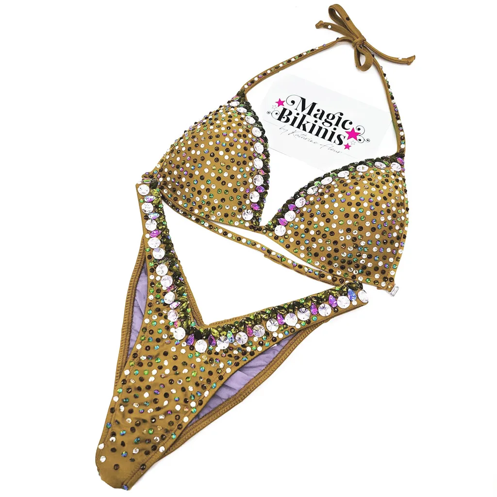 IFBB Elite Pro Custom Made Mixed Crystal Competition Bikini Gold
