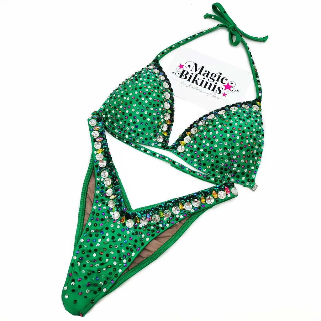 IFBB Elite Pro Custom Made Mixed Crystal Competition Bikini Green