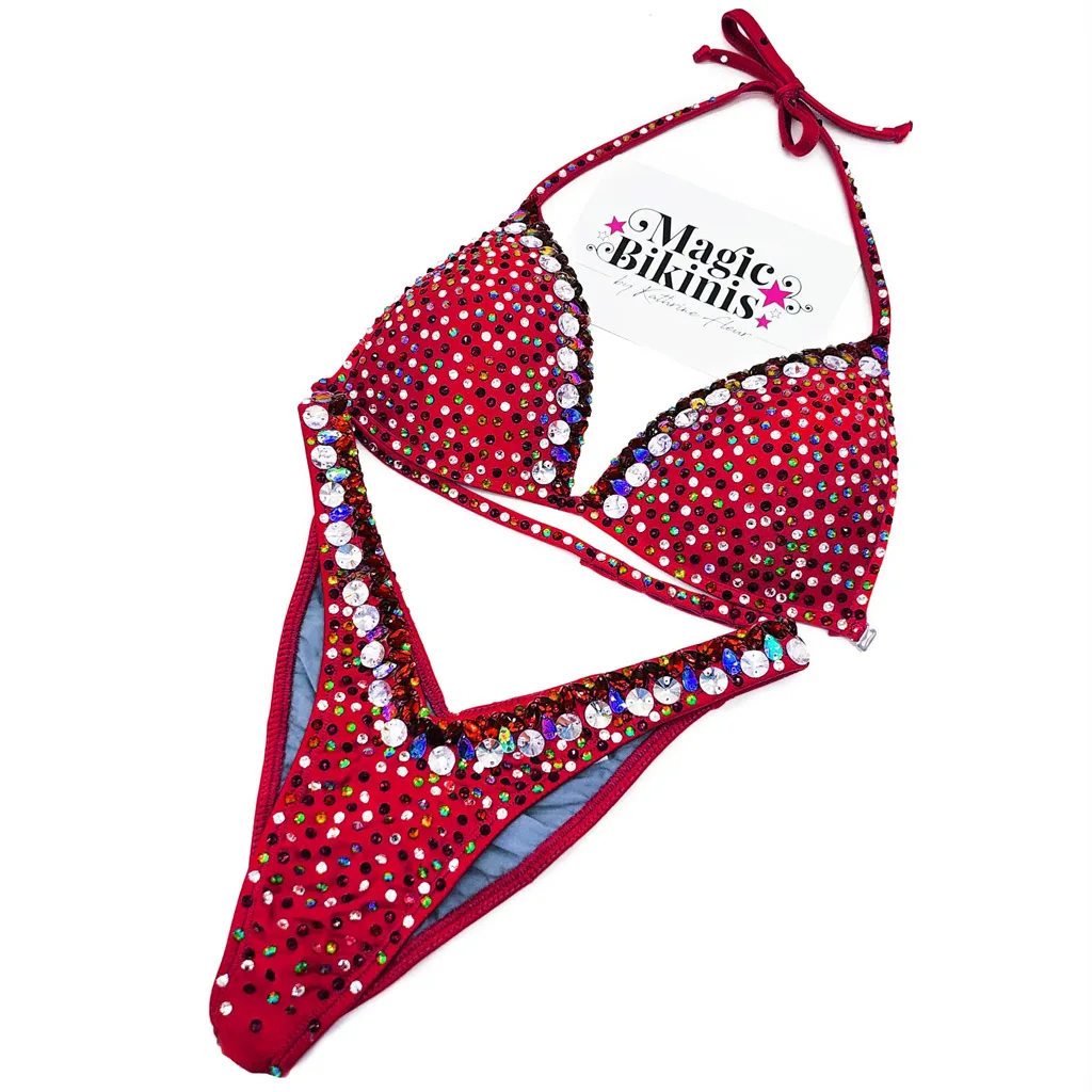 IFBB Elite Pro Custom Made Mixed Crystal Competition Bikini Red