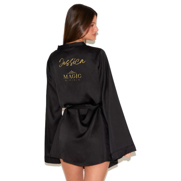 Black Satin Customised Show Day backstage Robe Magic Bikinis Accessories