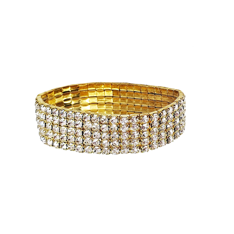 Magic Bikinis 5 Row gold Diamante Bracelet Stretch Stage Jewellery