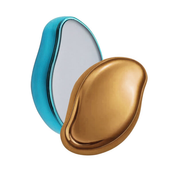 Painless magic crystal hair eraser stone available in blue or gold. Smooths skin by rubbing in circles. Use on legs, underarms, bikini line & more.