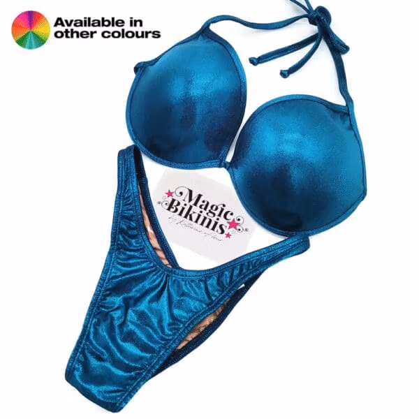 IFBB Elite Pro shiny mystique posing practice quick ship bikini with semi-pro V bum cut and padded underwire cup
