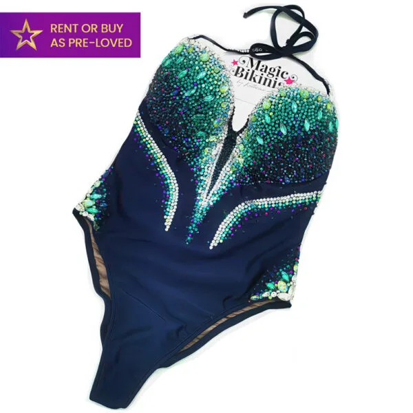 Dazzling Deep Sea Navy IFBB Elite Pro Competition Bodysuit Rental