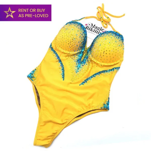 Hot Tropic yellow blue IFBB Elite Pro Competition Bodysuit Rental