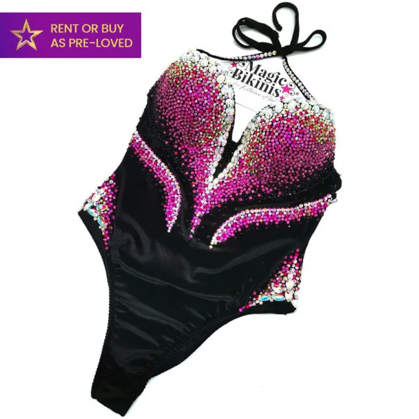 Sparkling Rose black IFBB Elite Pro Competition Bodysuit Rental