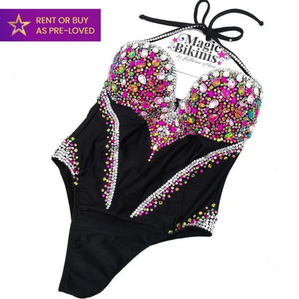Starlight black lycra IFBB Elite Pro Competition Bodysuit Rental