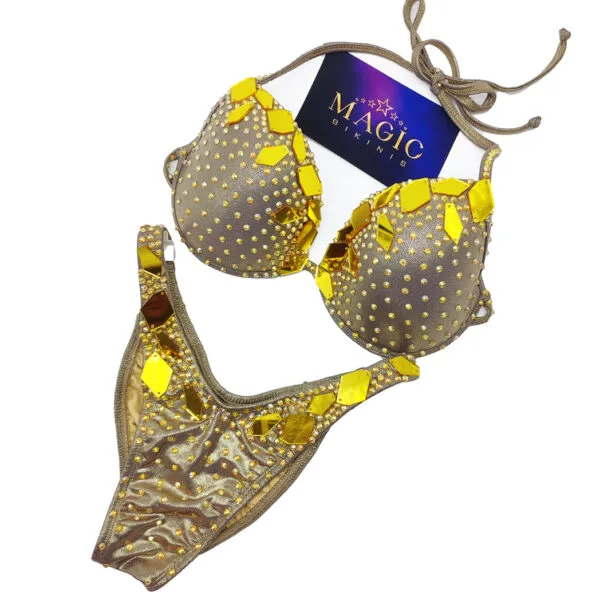 Bikini 44 Bronze with gold mirrors IFBB Style classic padded Magic Bikinis bodybuilding competition suit