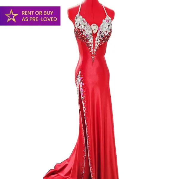 Mirror ablaze red satin rental IFBB fit model elite pro dress evening gown