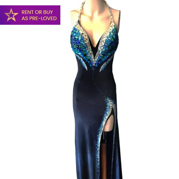 Starry night black velvet rental IFBB fit model elite pro dress evening gown