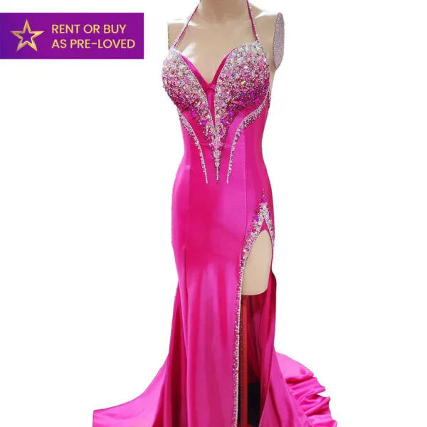 Sugared Rose pink satin rental IFBB fit model elite pro dress evening gown