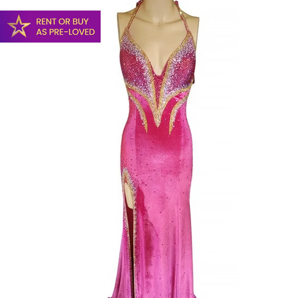 Pink fuchsia velvet bombshell rental IFBB fit model elite pro dress evening gown