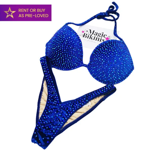Lapis Lazuli IFBB Elite Pro Competition Bikini Royal Blue Velvet Pro Bikini with sapphire crystal embellishments