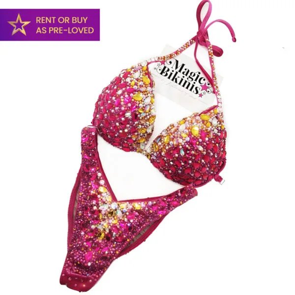 Honey pot Pink Velvet IFBB Pro Bikini used Pink Velvet Pro Bikini with yellow topaz and AB crystals