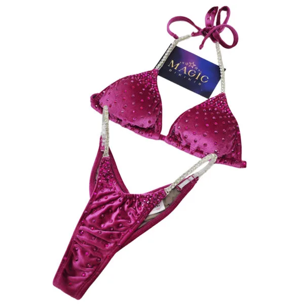 Competition Bikini - NPC Style PCA Fuchsia Dark Rose Velvet