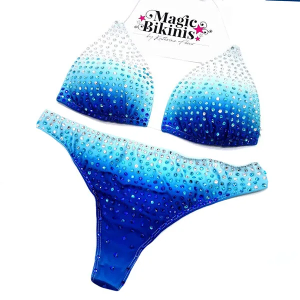 Bling Beach Bikini White to Blue Ombre Brazilian Cut
