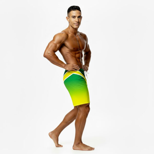Apex IFBB Elite Pro Men’s Physique Boardshorts – side view showing tapered fit