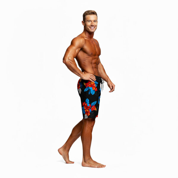 Kai Island Style IFBB Elite Pro Boardshorts – side profile highlighting print and fit
