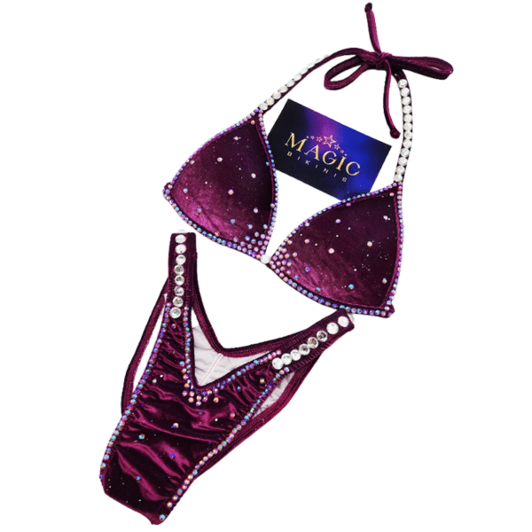 IFBB Elite Pro Competition Bikini XS Burgundy Glitter Velvet