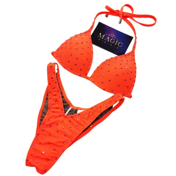 IFBB Elite Pro Competition Bikini Neon Orange Hyacinth Crystals