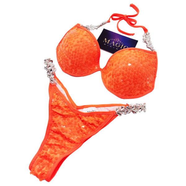 NPC, PCA Neon Orange Chunky Sequin Competition Bikini