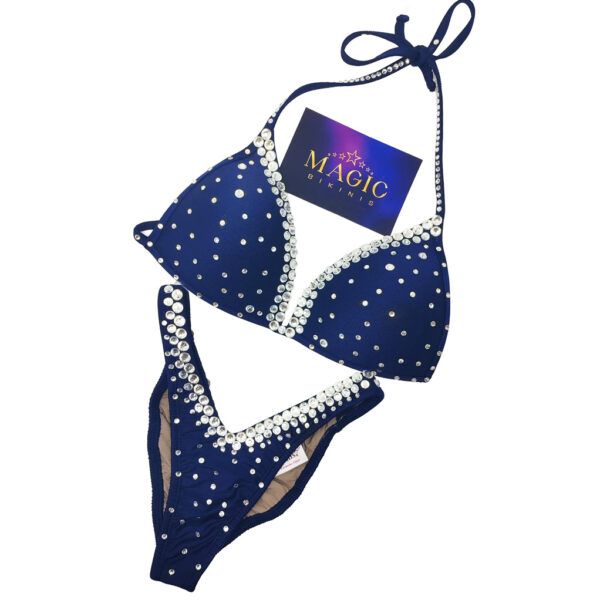 Sweet n' Simple Bikini No11 Navy Clear Round Crystals In stock-Medium Stage bikini IFBB Elite pro style