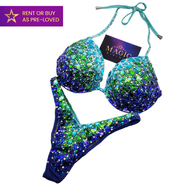 IFBB Elite Pro Ombre printed deluxe rental bikini daydream crystal bling set by Magic Bikinis