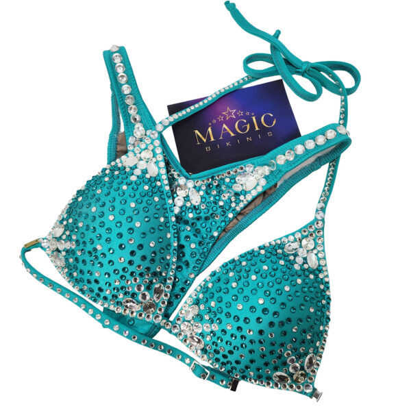 IFBB Elite Pro stage bikini and figure suit by Magic Bikinis Teal Lycra