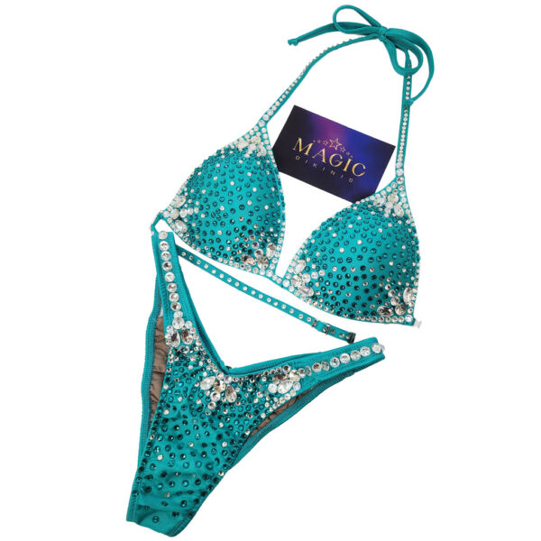 IFBB Elite Pro stage bikini and figure suit by Magic Bikinis Teal Lycra