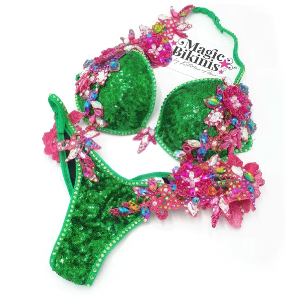 Magic Bikinis Pre-Loved Springtime Blossoms wbff glam diva style suit