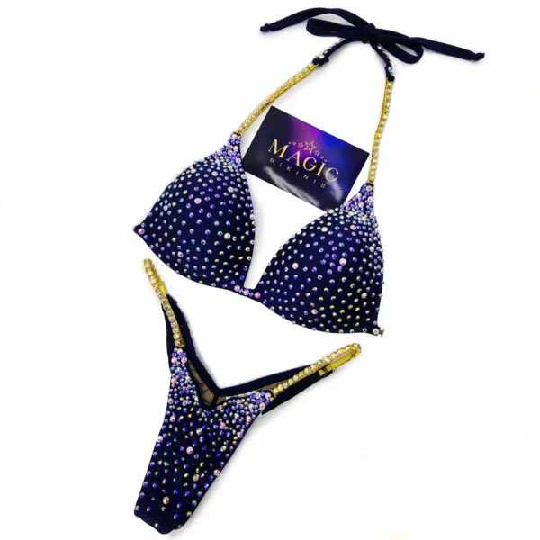 Navy Blue and AB with Gold Connectors Magic Bikinis in stock IFBB Pro League NPC Stage suit for sale