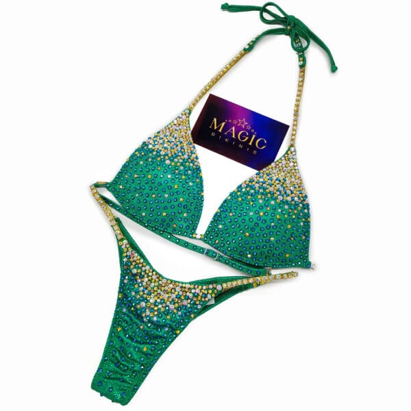 Bokkie Green and Gold Magic Bikinis in stock IFBB Pro League NPC Stage suit for sale
