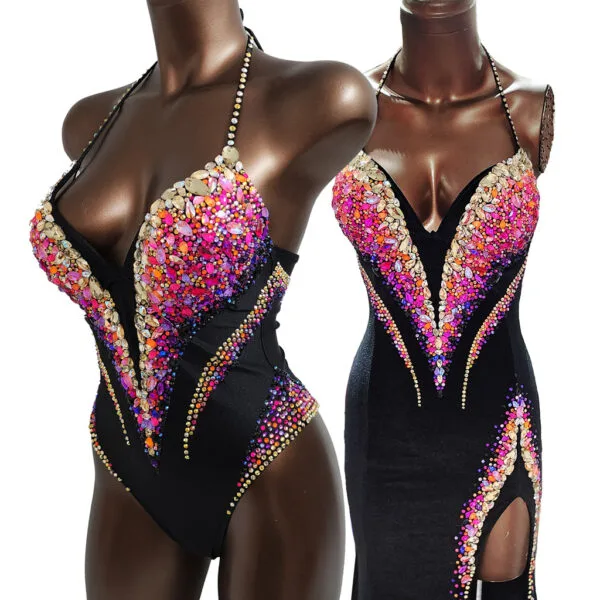 Star Spell Noir Rental Package IFBB Elite Pro Competition Dress and Bodysuit Rental Fit Model Suits
