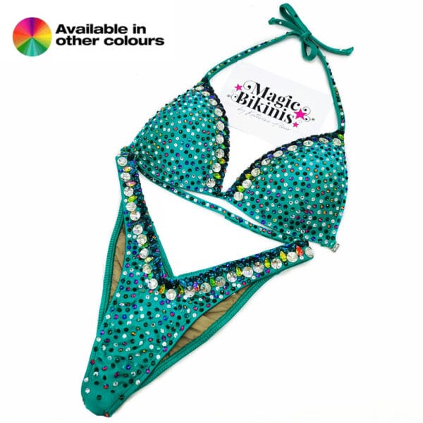 IFBB Elite Pro Custom Made Mixed Crystal Competition Bikini Teal