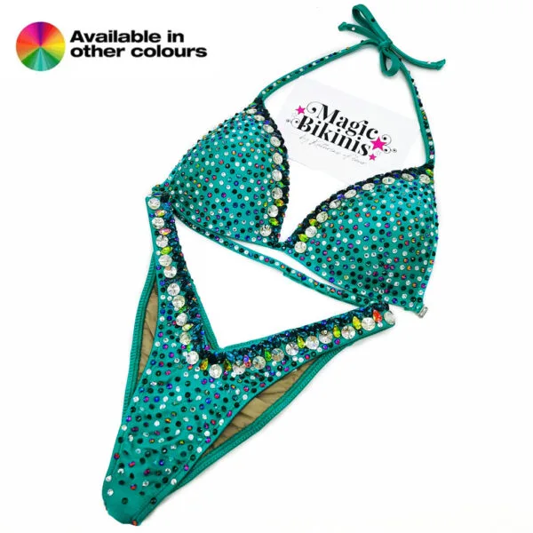 IFBB Elite Pro Custom Made Mixed Crystal Competition Bikini Teal
