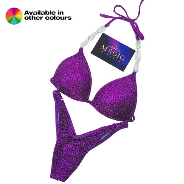 NPC Pro League / IFBB Pro Custom Monochrome Crystal Competition Bikini Figure Suit Berry