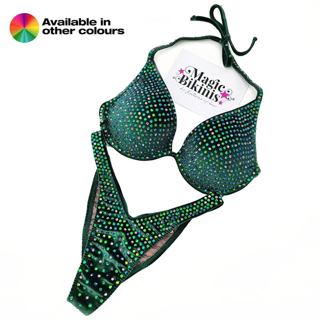 Custom Made IFBB Elite Pro Bikini Velvet Volcano Suit Emerald
