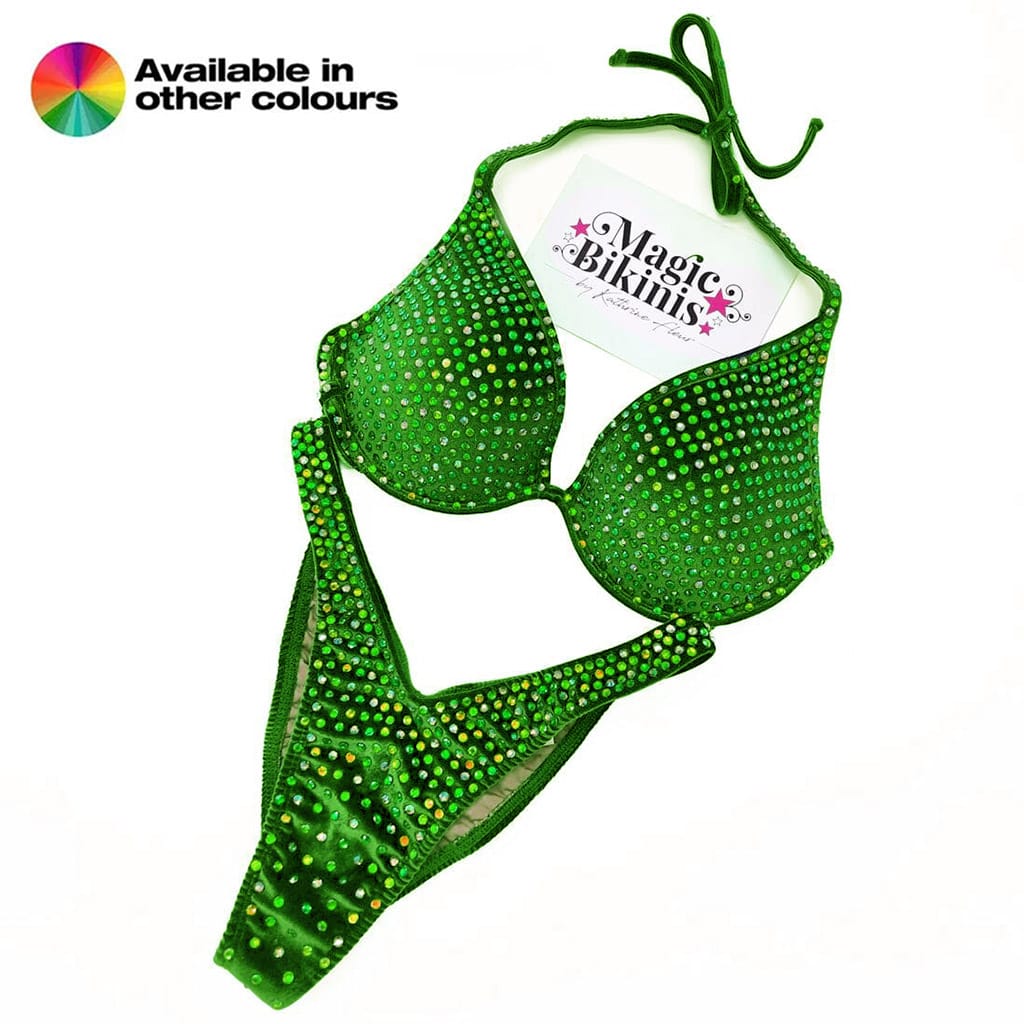 Custom Made IFBB Elite Pro Bikini Velvet Volcano Suit Green
