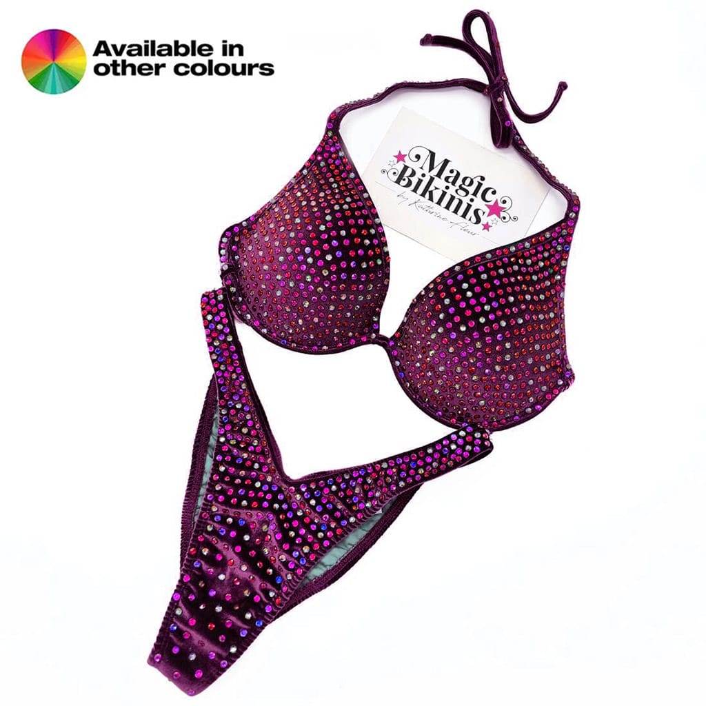Custom Made IFBB Elite Pro Bikini Velvet Volcano Suit Plum