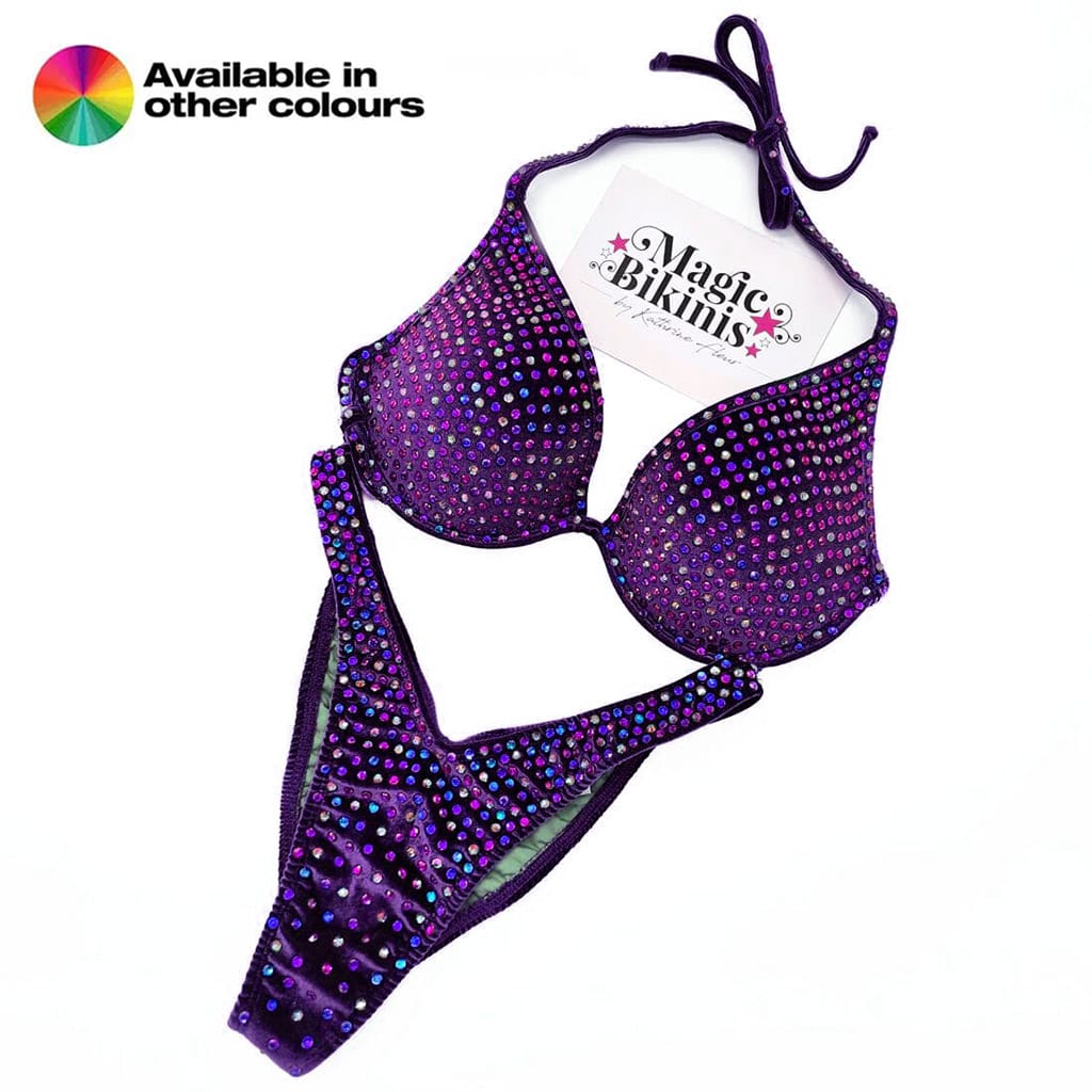 Custom Made IFBB Elite Pro Bikini Velvet Volcano Suit Purple
