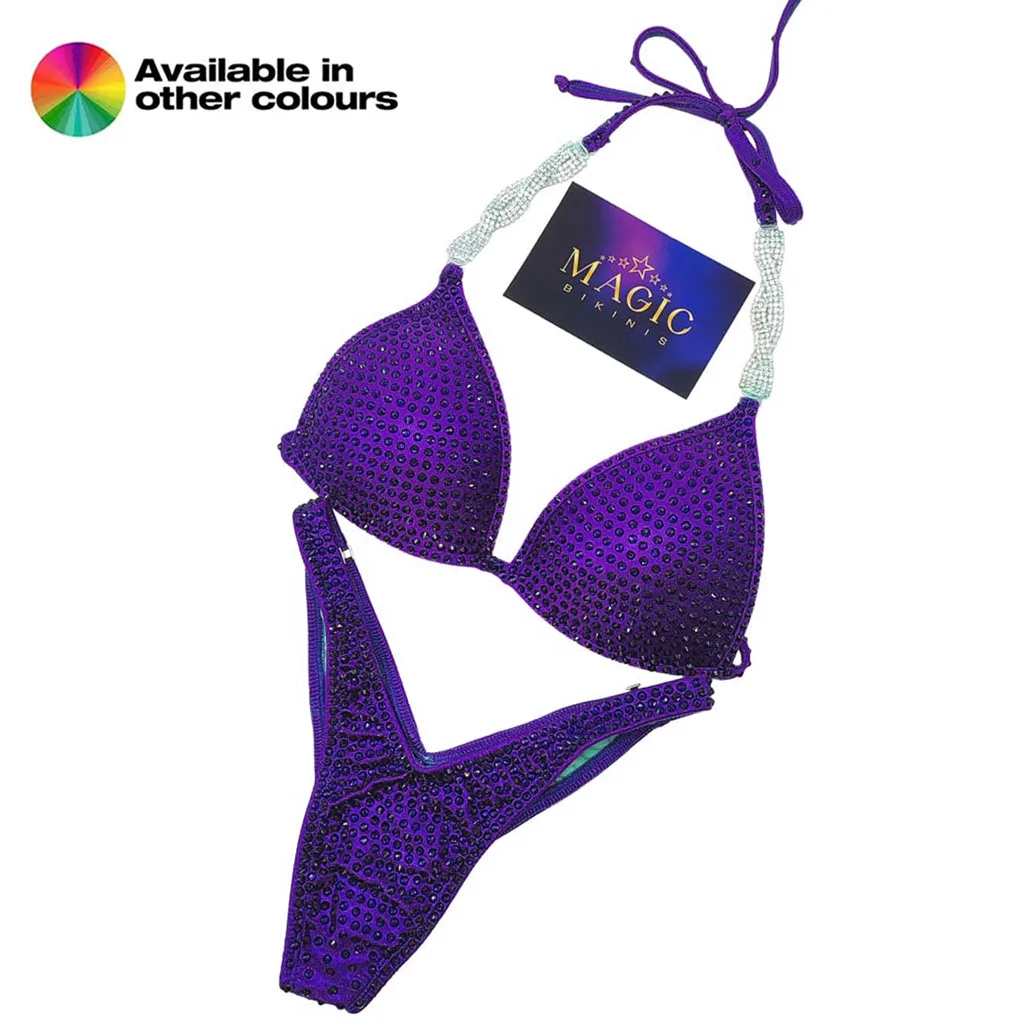 NPC Pro League / IFBB Pro Custom Monochrome Crystal Competition Bikini Figure Suit Royal Purple