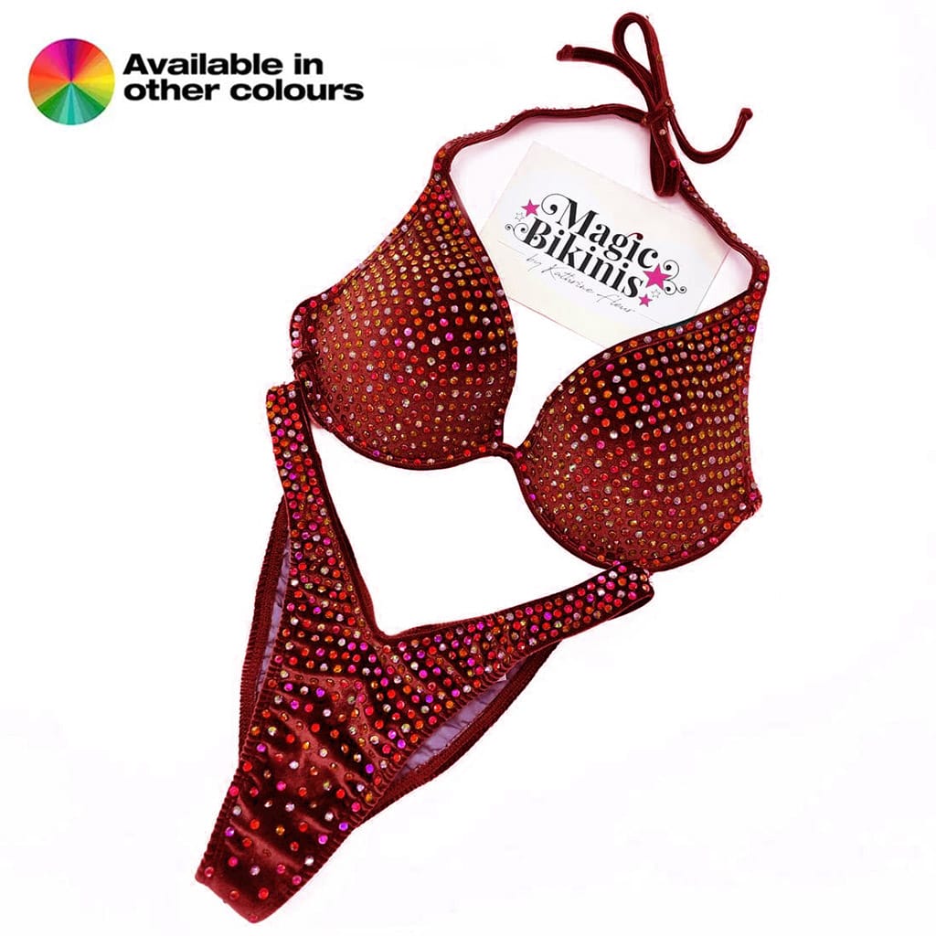 Custom Made IFBB Elite Pro Bikini Velvet Volcano Suit Red