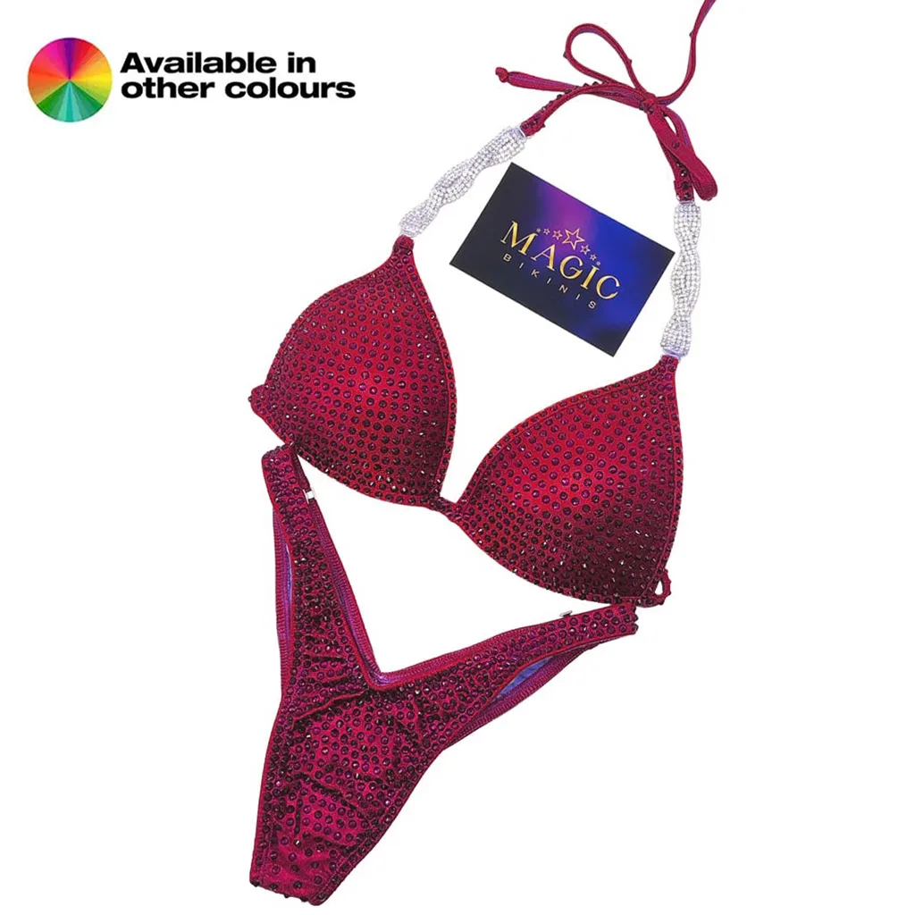 NPC Pro League / IFBB Pro Custom Monochrome Crystal Competition Bikini Figure Suit Red