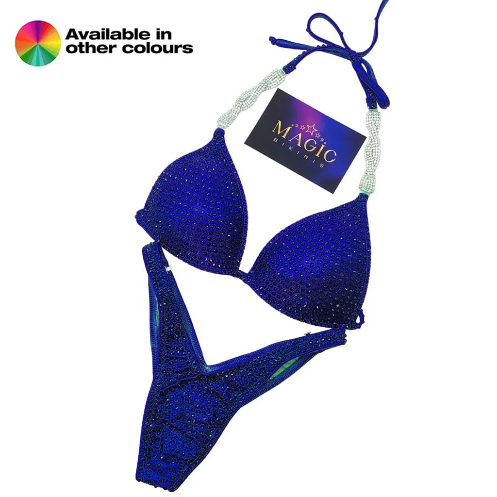 NPC Pro League / IFBB Pro Custom Monochrome Crystal Competition Bikini Figure Suit Royal Blue