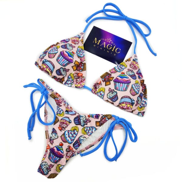 Teenie Weenie Cute Cupcakes print beach bikini leisure shoots xl blue side ties